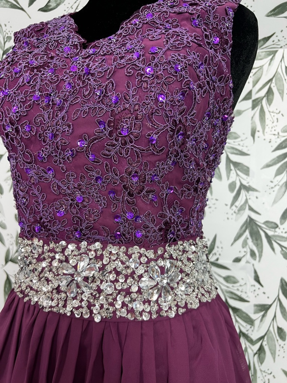 Beaded Rhinestone Chiffon Prom Maxi Purple Sz XS Formal Gown Floor-length NWT #E - Picture 8 of 17